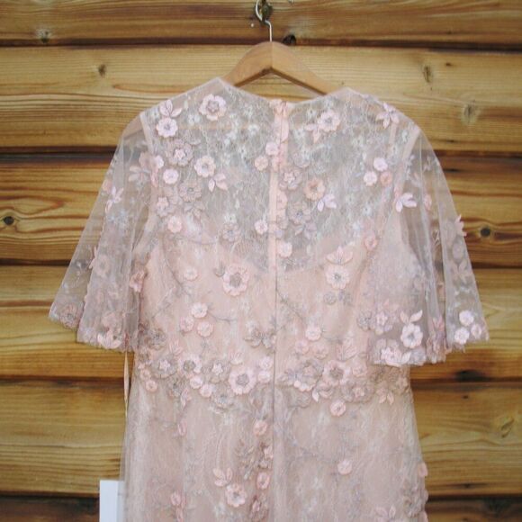 MAC DUGGAL 68810 Pink Flutter Sleeve Floral Embroidered Net Gown Dress - Picture 11 of 13